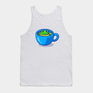 Cute Frog In Green Tea Cup Cartoon Tank Top